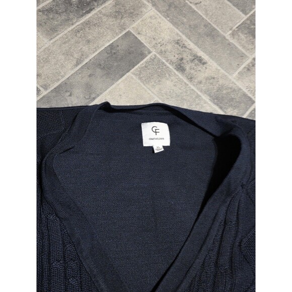 New Craft & Flow Cardigan Sweater Mens XL Blue Navy Cable Knit Pockets Preppy - Picture 5 of 8